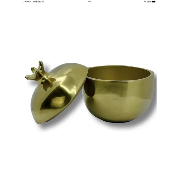 NEW IKEA AROMATISK Gold Pomegranate Decorative Trinket Box w Lid - 4” MCM Decor - Picture 3 of 6